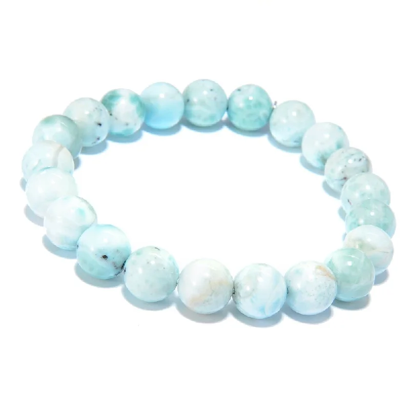 women boho bracelets -Sterling Silver Round Larimar Beaded Stretch Bracelet