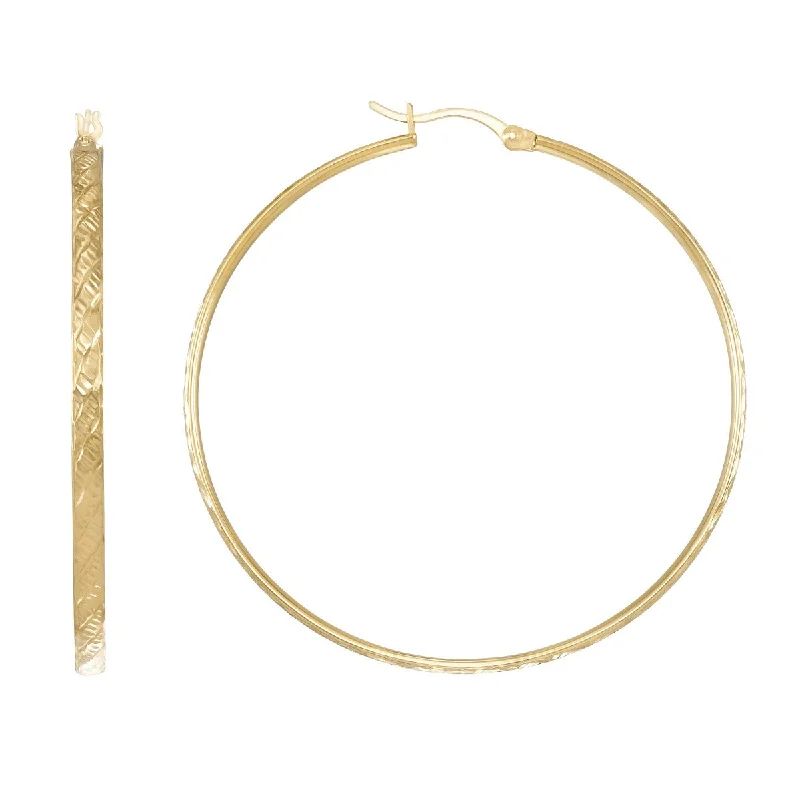 women long drop earrings -Simone I Smith Collection 18KT Yellow Gold Plated Sterling Silver 50X3MM Textured Hoop Earrings