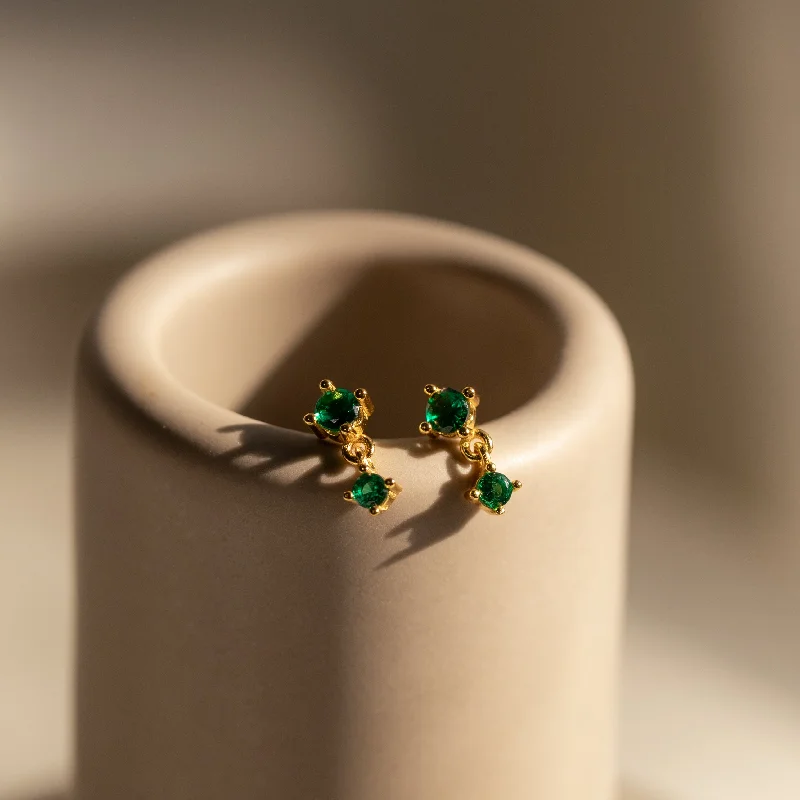 women clip-on earrings -Emerald Birthstone Drop Studs