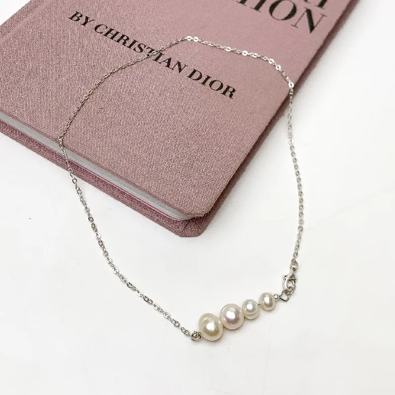 women boho necklaces -Connecting Pearls Silver Tone Necklace