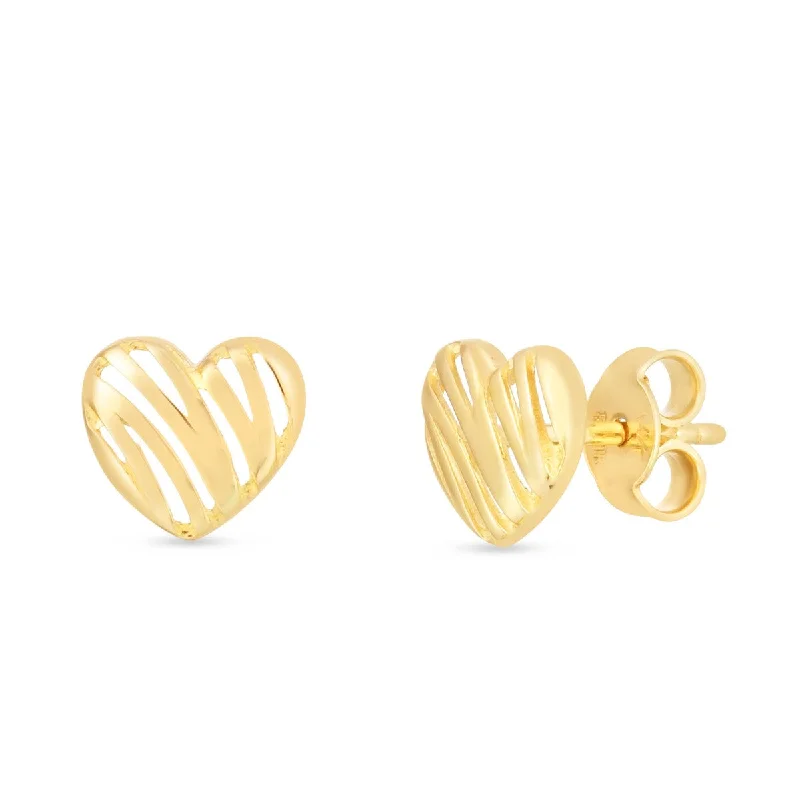 women handmade earrings -14KT Yellow Gold 7MM Heart Stud Earrings