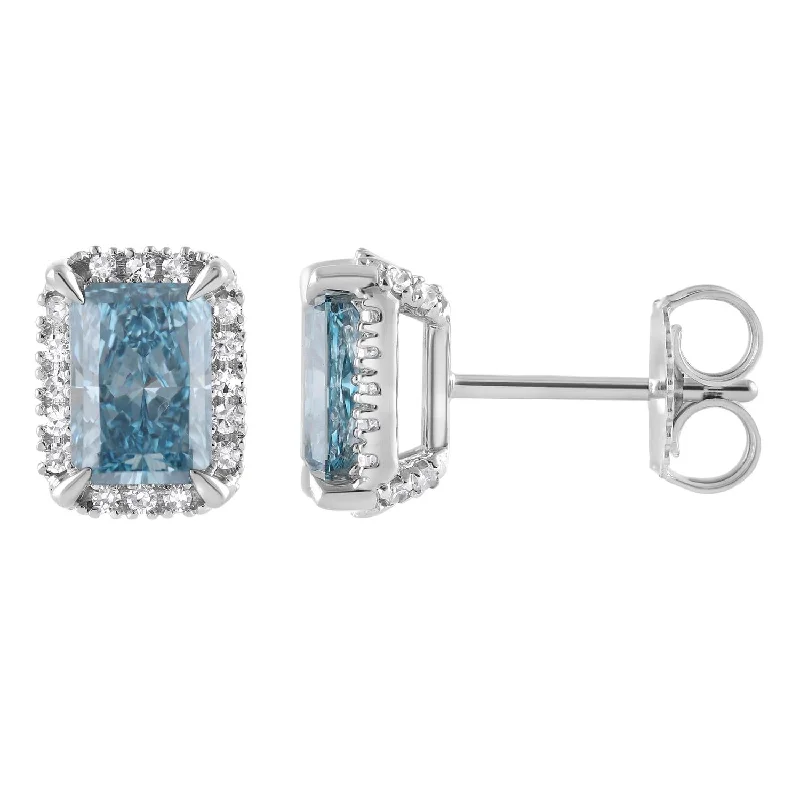 women luxury hoop earrings -Signature EcoLove 2-1/4 CTW fancy Blue Lab Grown Diamond Earrings in 14KT White Gold