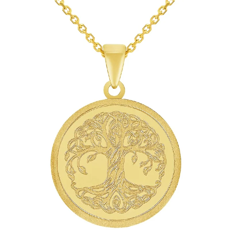 women infinity necklaces -14k Solid Yellow Gold Tree of Life Medallion Pendant with Rolo Cable, Cuban Curb, or Figaro Chain Necklace