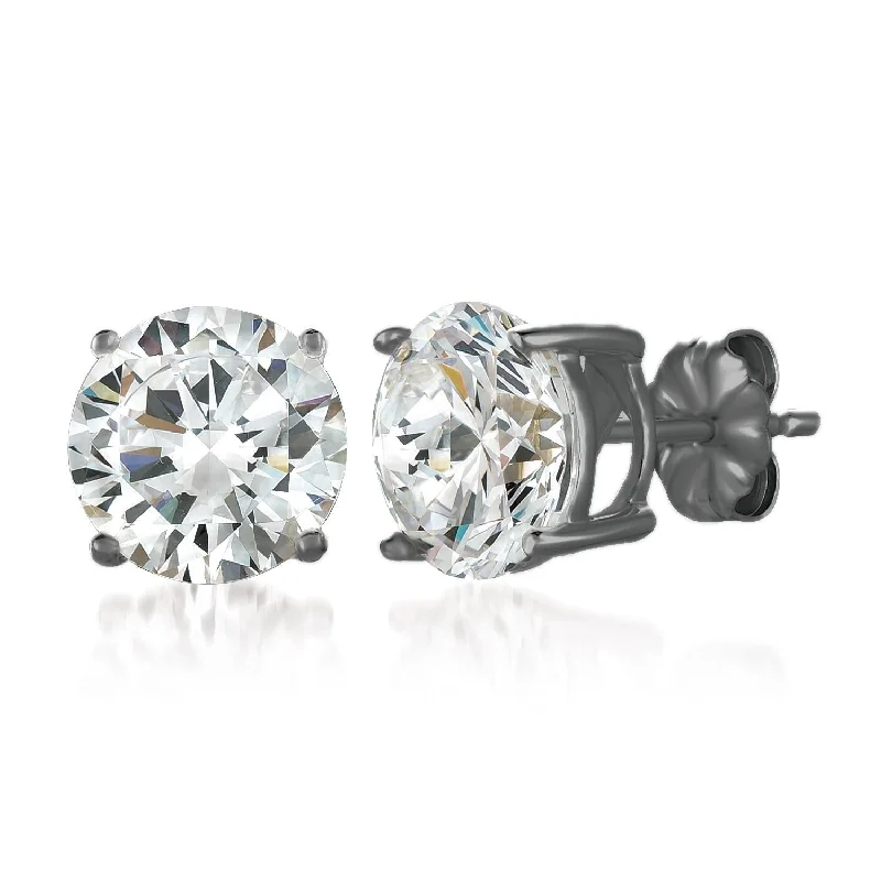 women clip-on earrings -Crislu Black Rhodium Sterling Silver Round Cubic Zirconia Stud Earrings