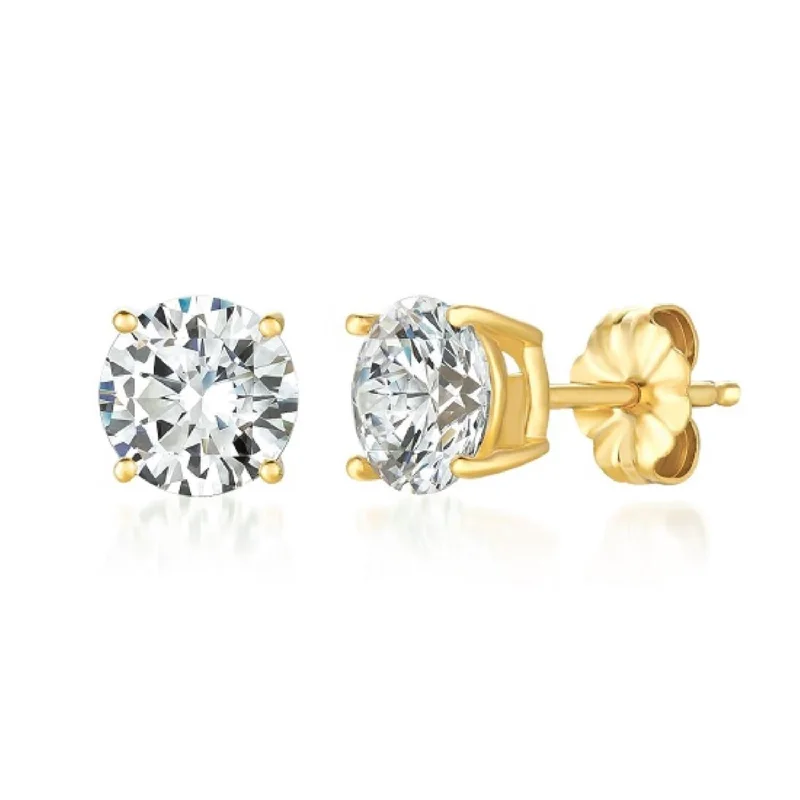 women heart-shaped earrings -Crislu 18KT Yellow Gold Plated Sterling Silver 3 CTW Round Cubic Zirconia Stud Earrings