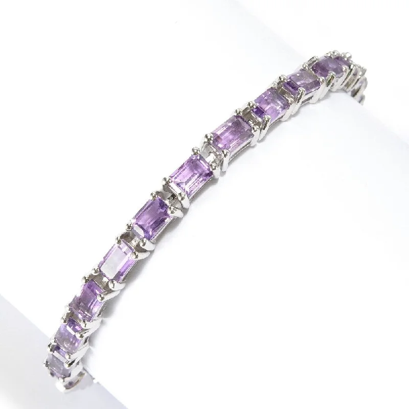 women gold bangles -Sterling Silver Baguette Amethyst Line Bracelet