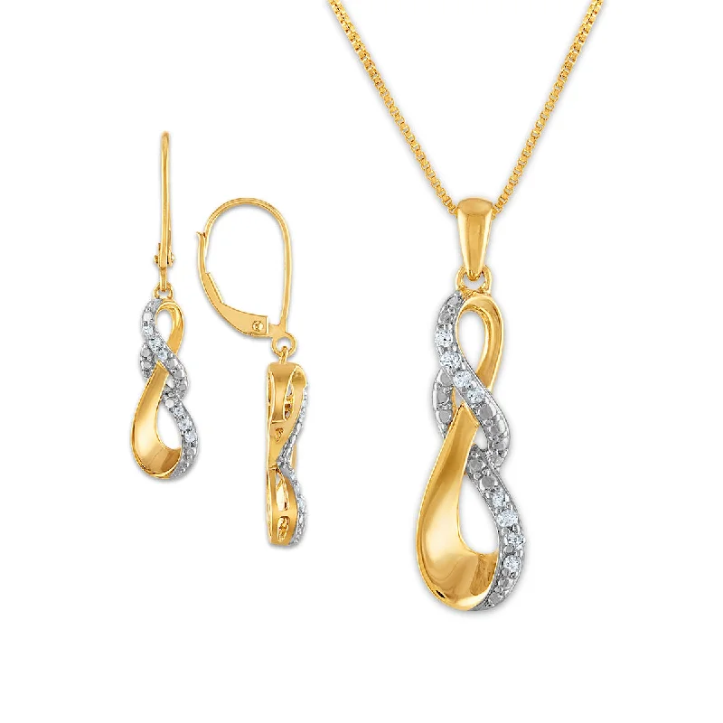 women dazzling earrings -1/4 CTW Diamond Infinity Earring Pendant Set 18-inch Pendant in Yellow Gold Plated Sterling Silver