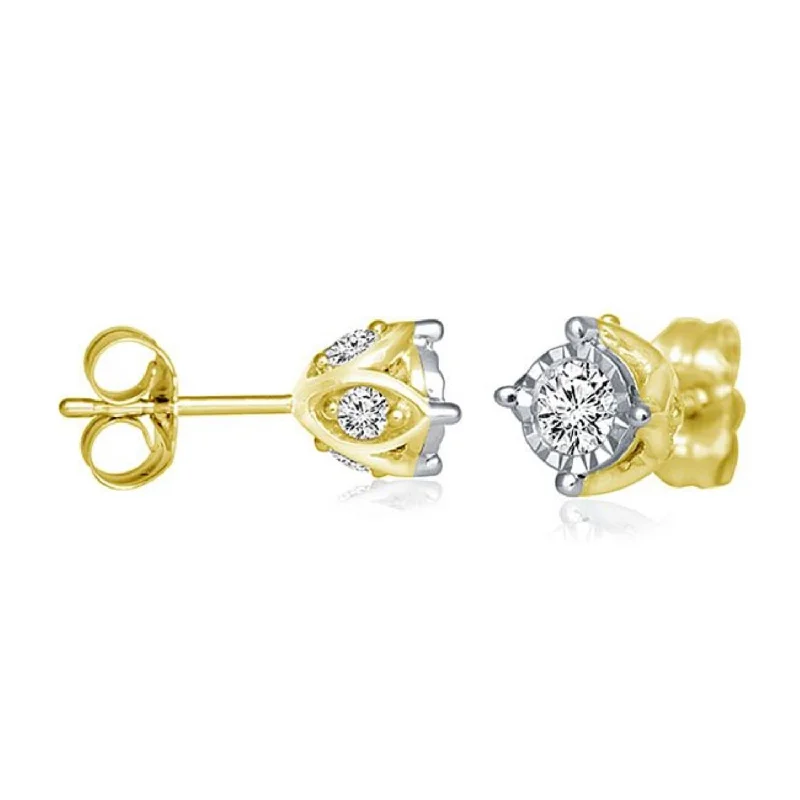 women silver hoop earrings -1/2 CTW Diamond Solitaire Illusion Set Stud Earrings in 10KT Yellow Gold