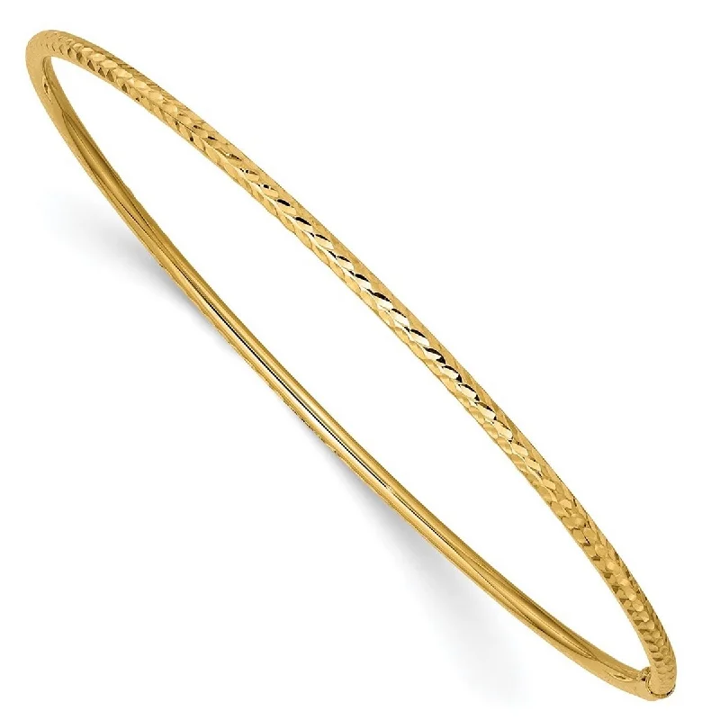 women men’s leather bracelets -Curata 14k Yellow Gold 8.25" 2mm Textured Slip-on Bangle Bracelet