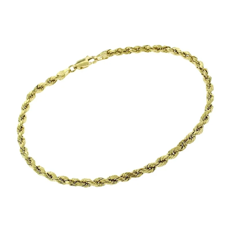 women elegant bangles -10K Yellow Gold 3MM Solid Rope Diamond-Cut Link Bracelet 7"- 8", Gold Bracelet for Men & Women, 100% Real 10K Gold