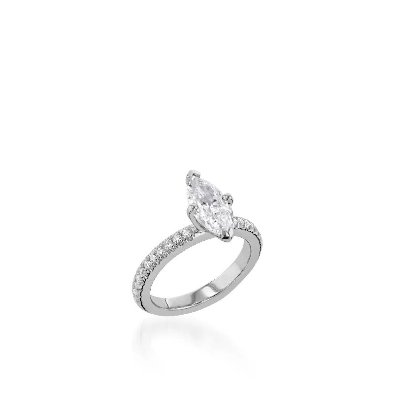 women double halo engagement rings -Essence Marquise White Gold Engagement Ring