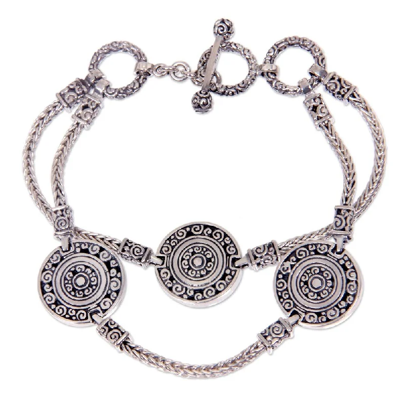 women friendship bracelets -Handmade Coins of the Kingdom Medallions with Snake Chain and Toggle Clasp in 925 Sterling Silver Womens Bracelet (Indonesia)