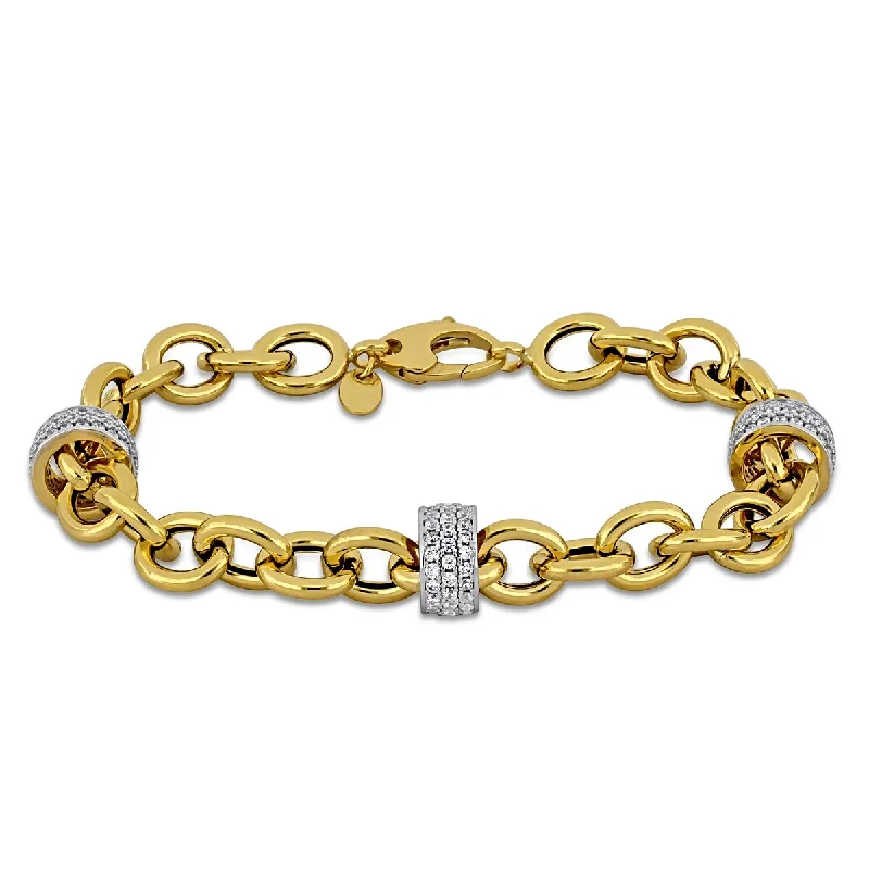 women bracelets -Miadora 1 3/4ct TGW Cubic Zirconia Rondelle Oval Link Bracelet 14k Two-Tone Gold