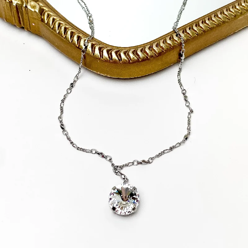 women geometric necklaces -Sorrelli | Nadine Long Crystal Pendant Necklace in Palladium Silver Tone and Clear