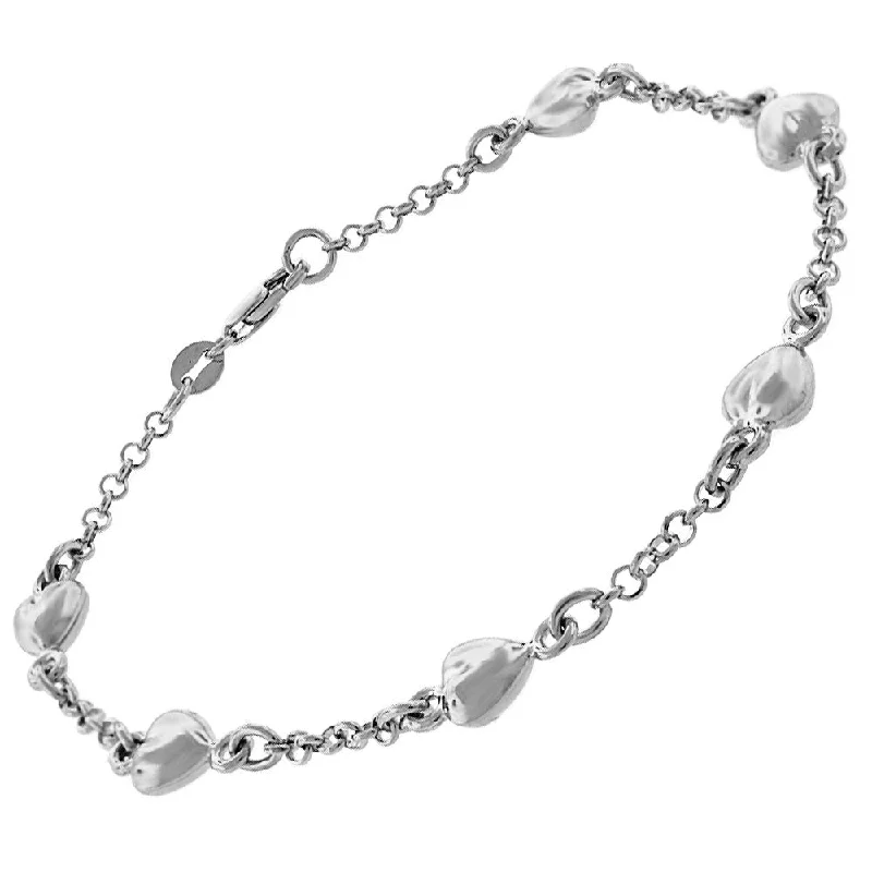 women sleek bracelets -14k White Gold Womens Fancy Puff Hearts Cable Link Charm Bracelet Chain 6", 7", 10"