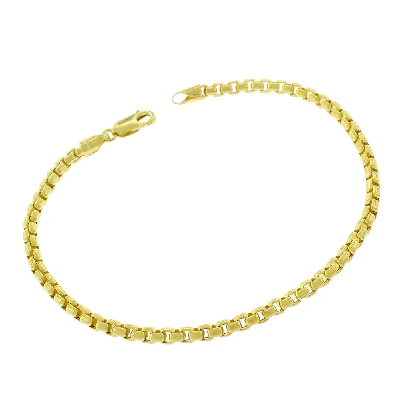 women gold bracelets -10k Yellow Gold 3.5mm Round Box Link Fancy Bracelet