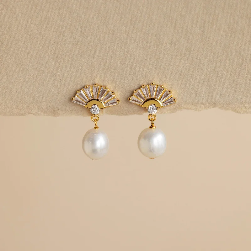 women hoop earrings -Art Deco Pearl Drop Earrings