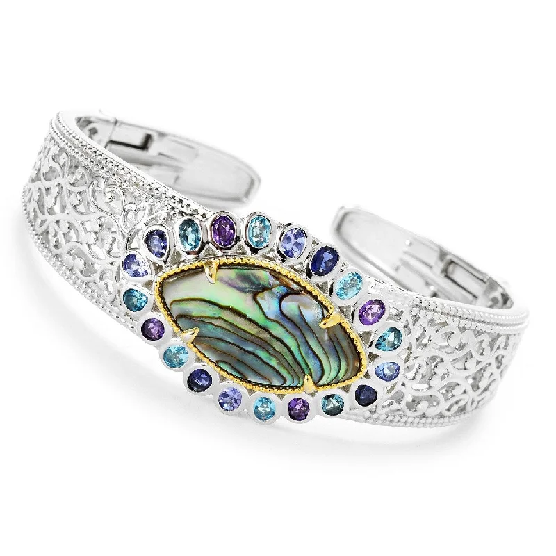 women fashion bangles -Dallas Prince 6.5" or 7.25" 26 x 14.5mm Abalone & Multi Gemstone Cuff Bracelet. Collection: Classic Dallas