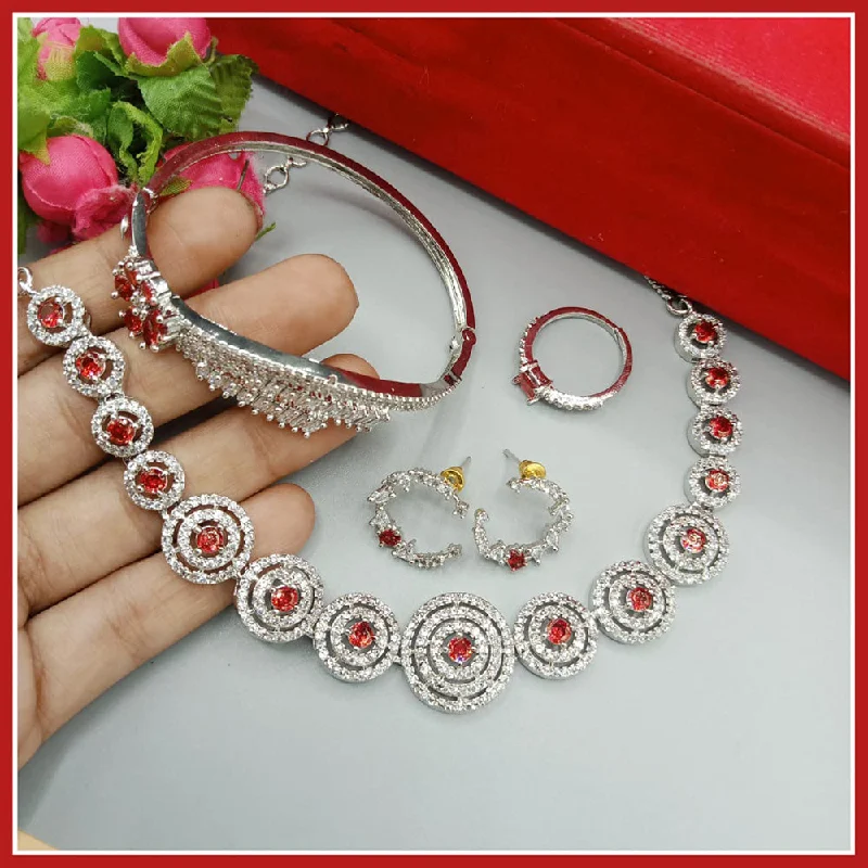 women choker necklaces -Manisha Jewellery Silver Plated AD Stone Combo Set