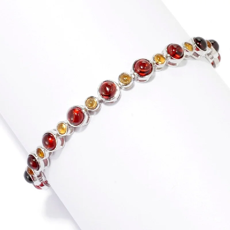 women modern bangles -Sterling Silver 7.5" Round Multi Gemstone Line Bracelet