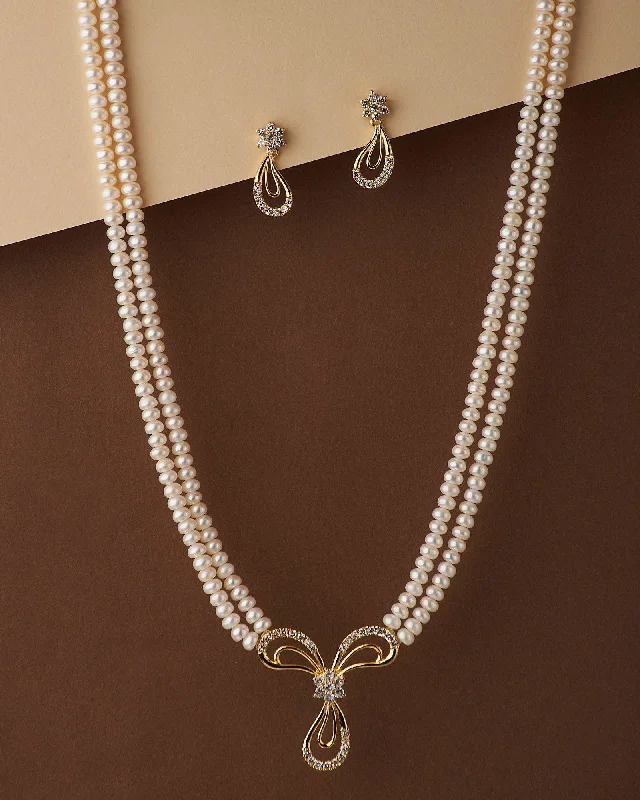 women luxury gold necklaces -Vintage Stone Studded Pearl Necklace Set