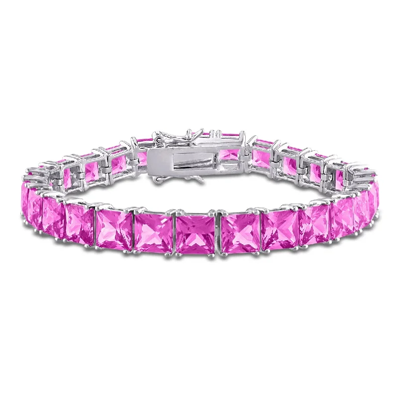 women men’s bracelets -Miadora 34 3/4ct TGW Square-Cut Created Pink Sapphire Tennis Bracelet Sterling Silver