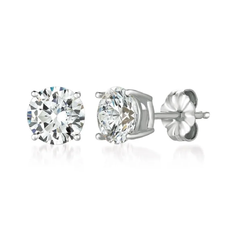 women unique earrings -Crislu Platinum Plated Sterling Silver Round Cubic Zirconia Solitaire Stud Earrings