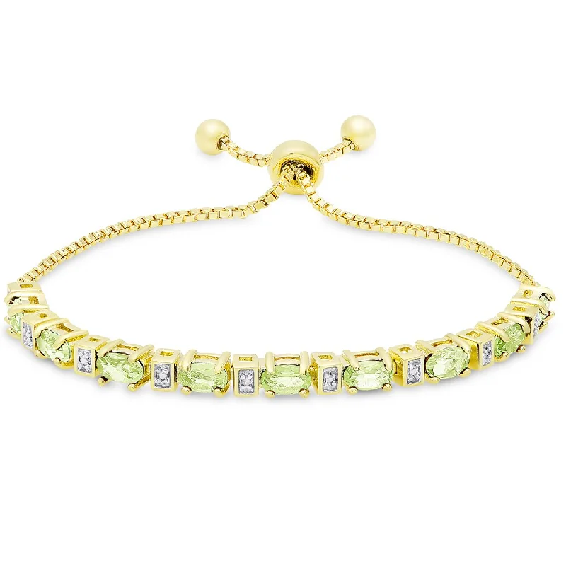 women luxury bracelets -Dolce Giavonna Gold Overlay Peridot and Diamond Accent Adjustable Slider Bracelet