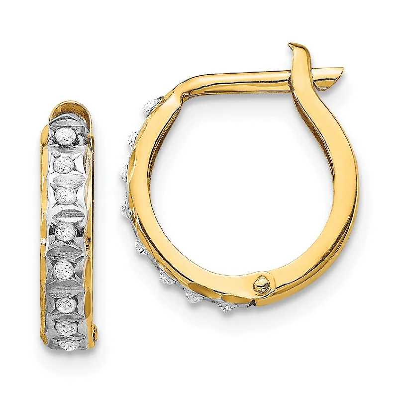 women drop earrings for women -Diamond Fascination Hinged / Huggie Diamond Accent Hoop Earrings in 14KT Yellow Gold