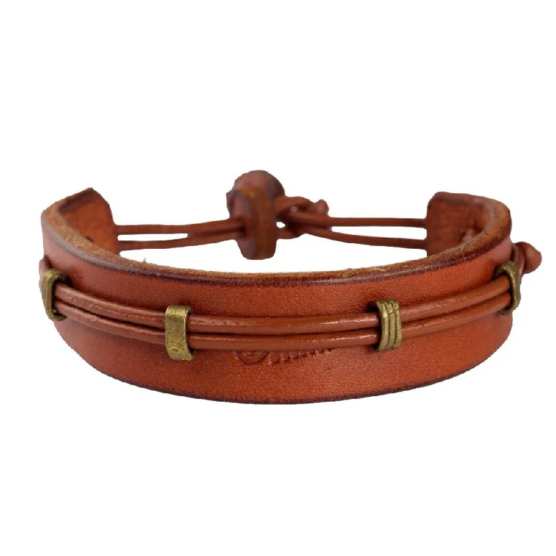 women infinity bangles -Handmade Men's Leather 'Stand Alone in Tan' Bracelet (Ghana)