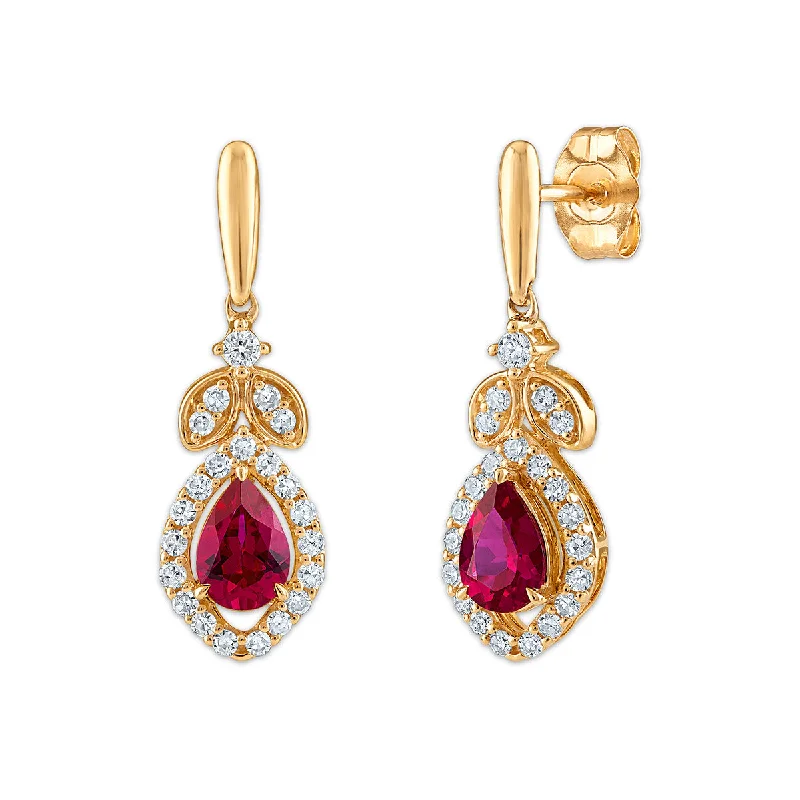 women vintage stud earrings -LoveSong EcoLove Pear Ruby and Lab Grown Diamond Drop & Dangle Earrings in 10KT Yellow Gold