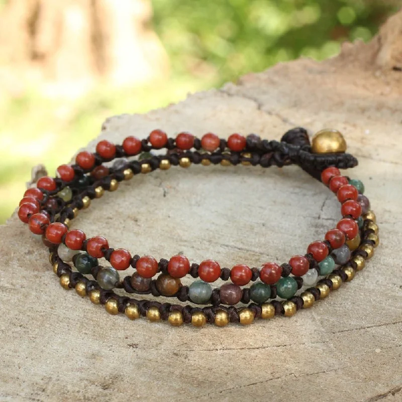 women infinity bangles -Handmade Brass 'Natural Mix' Jasper Agate Bracelet (Thailand)