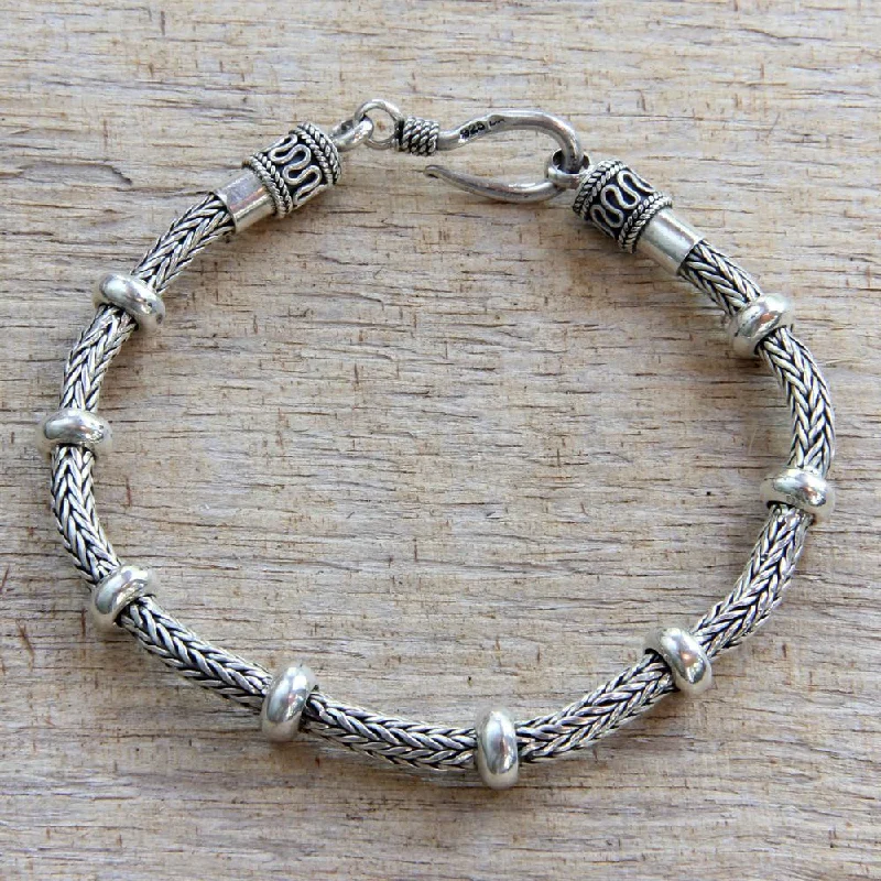 women trendy bangles -Handmade Dragons Valor Strong Naga Snake Chain Bracelet with Rondelle Accents 925 Sterling Silver Mens Bracelet (Indonesia)