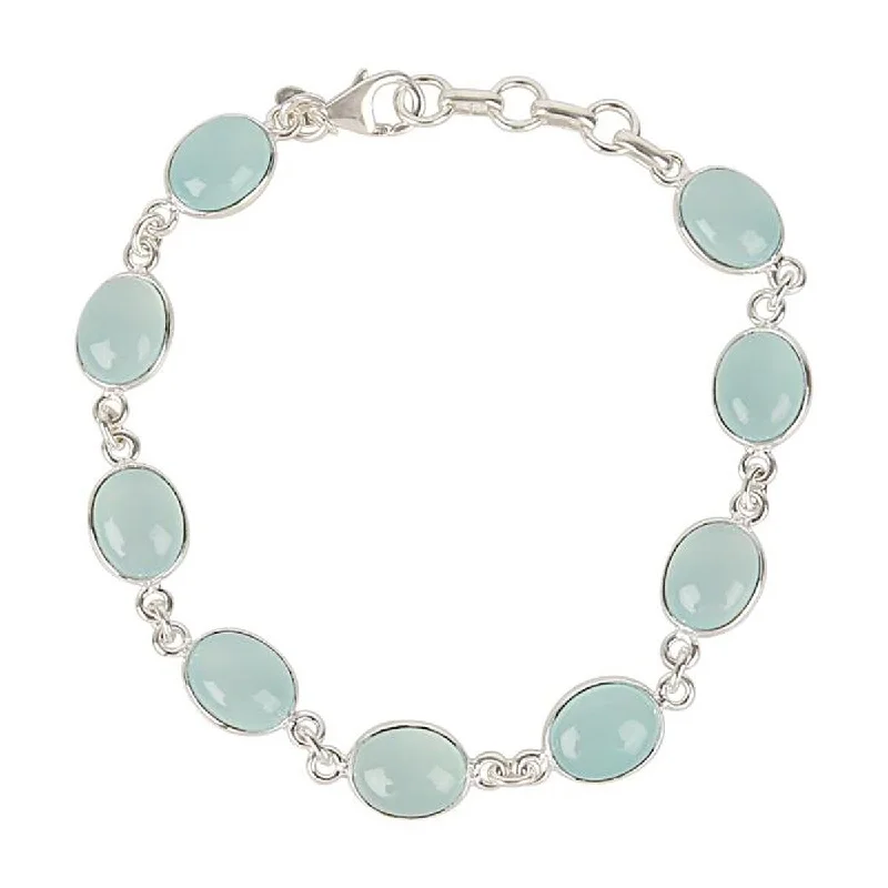 women charm bangle bracelets -925 Sterling Silver Aqua Chalcedony Bracelet