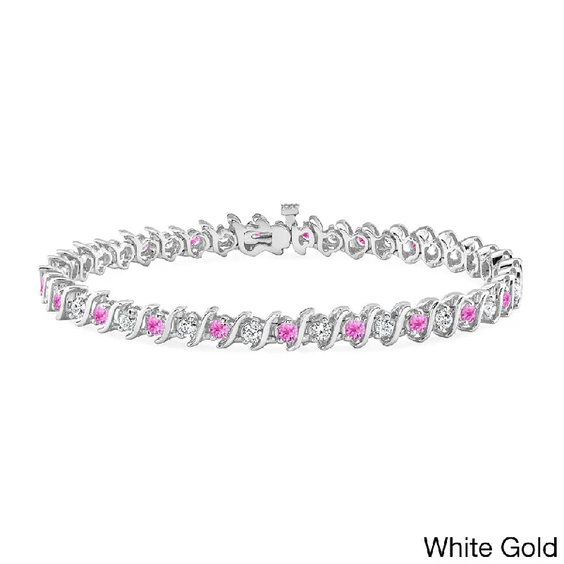 women custom bangles -Auriya 1 1/2ct Pink Sapphire and 1 1/2ctw S-Link Diamond Tennis Bracelet 14k Gold