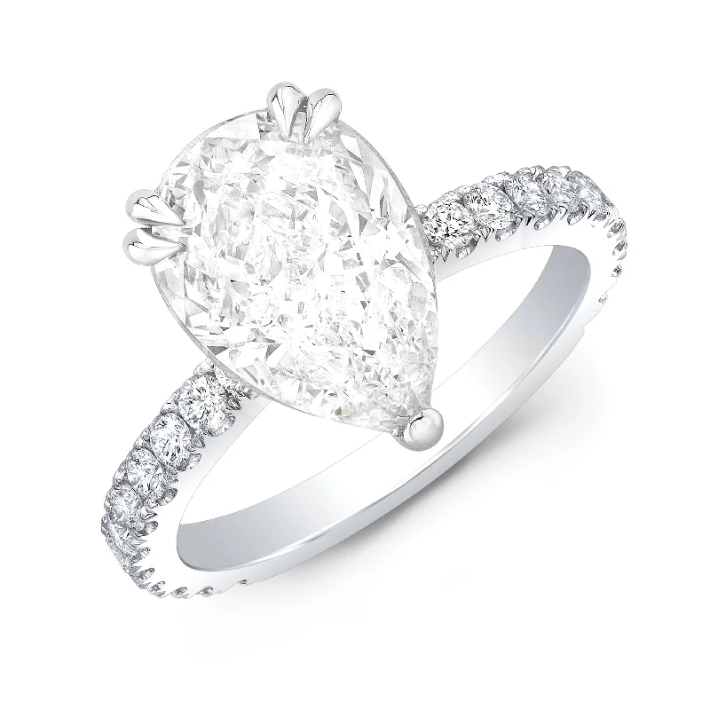 women wedding and engagement rings -3.65 Ct. Pear Shaped Engagement ring with Hidden Halo I Color VVS2 GIA Certified