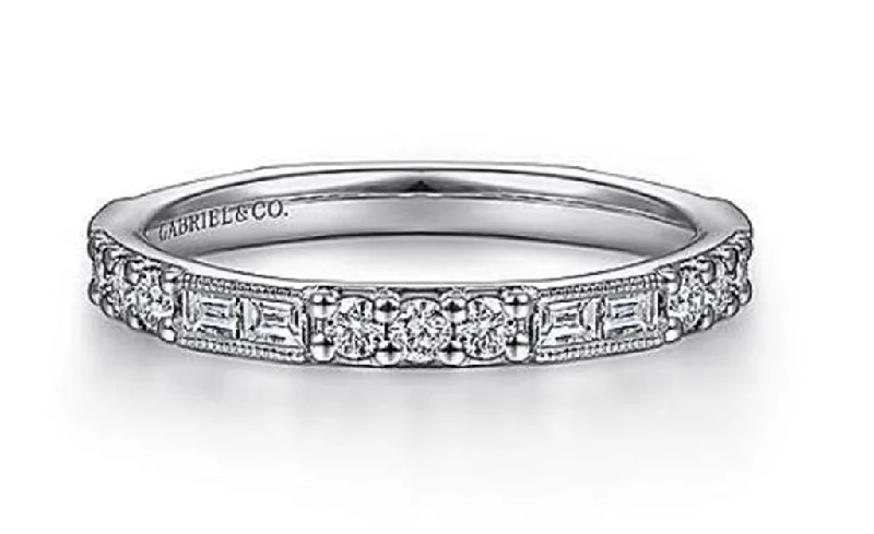 women princess-cut engagement rings -Gabriel 14K Baguette & Round Diamond Ring