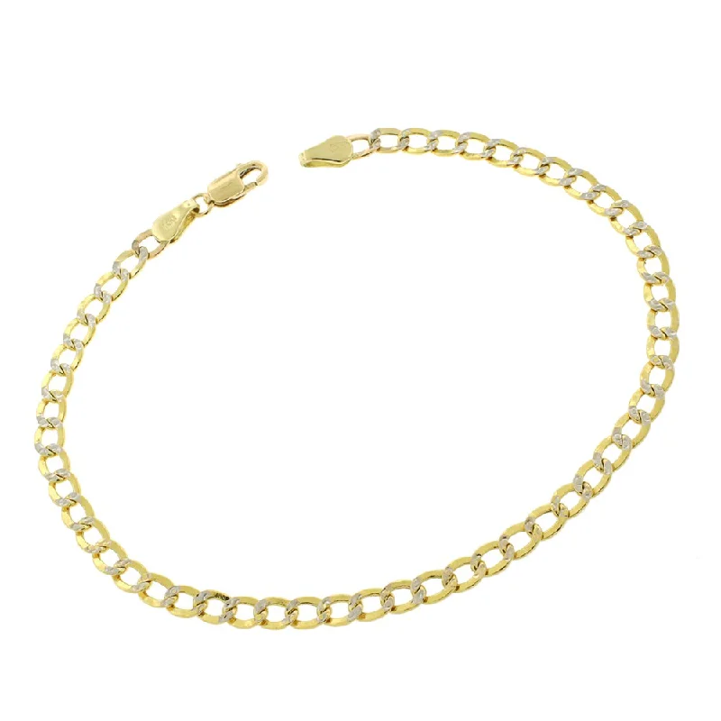 women stackable bangles -14k Yellow Gold 3.5mm Hollow Cuban Curb Link Diamond Cut Two-Tone Pave Bracelet Chain 5.5" - 7.5"