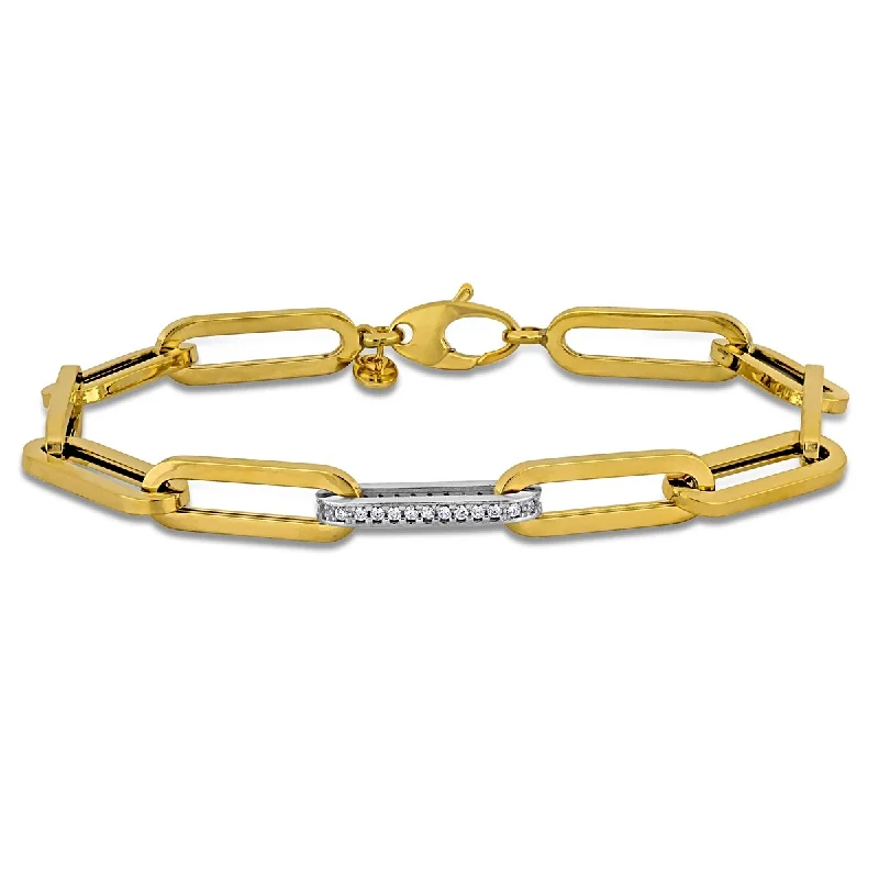 women stacked bracelets -Miadora 1/3ct TGW Cubic Zirconia Paper Clip Link Bracelet 14k Two-Tone Gold