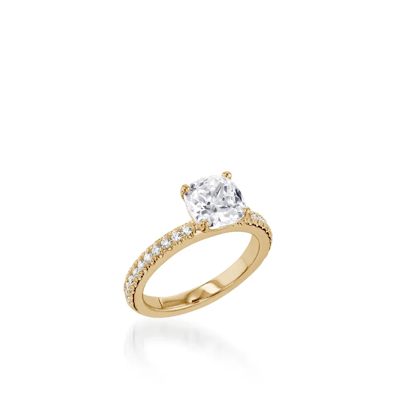 women vintage-inspired engagement rings -Essence Cushion Yellow Gold Engagement Ring