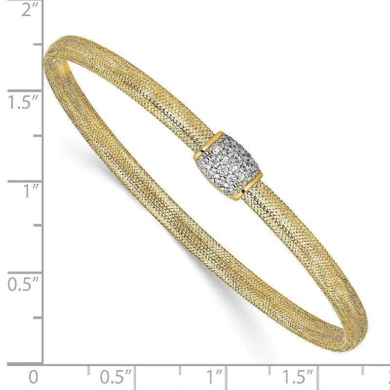 women bridal bracelets -Curata 14k Yellow Gold Cubic Zirconia StretchSlip On Bangle Bracelet