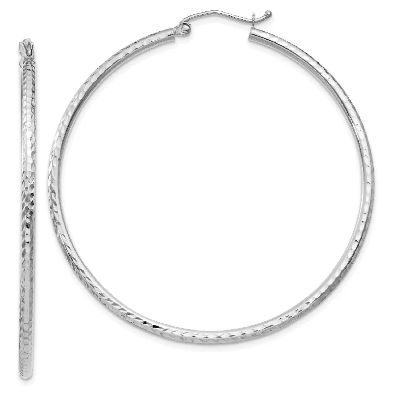 women chandelier earrings -14KT White Gold 50X2MM Diamond-cut Hoop Earrings