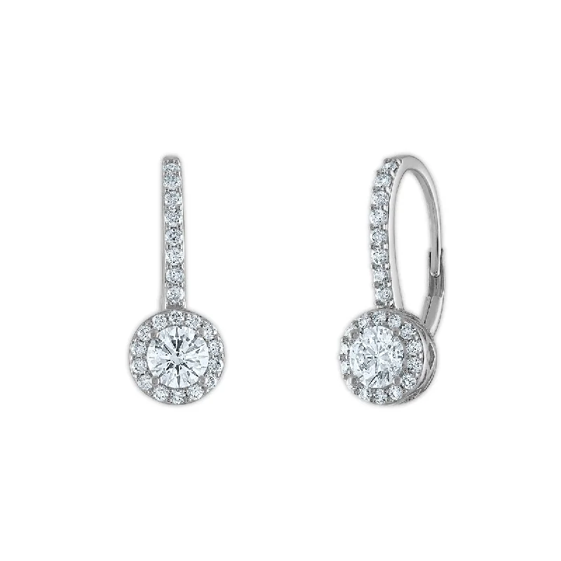 women trendy earrings -EcoLove 1 1/4 CTW Lab Grown Diamond Halo Drop & Dangle Earrings in 14KT White Gold