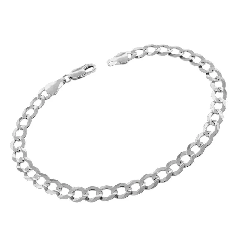 women eco-friendly bracelets -14k White Gold 5.5mm Solid Cuban Curb Link Bracelet Chain 7", 8.5"