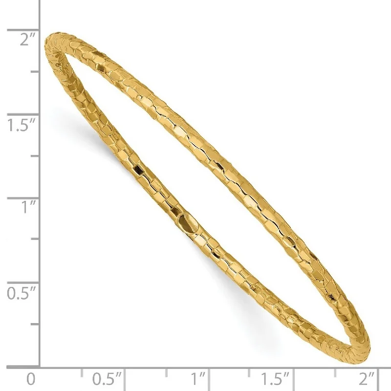 women infinity bangles -Curata 14k Yellow Gold 8" 3mm Wide Textured Slip-on Bangle Bracelet