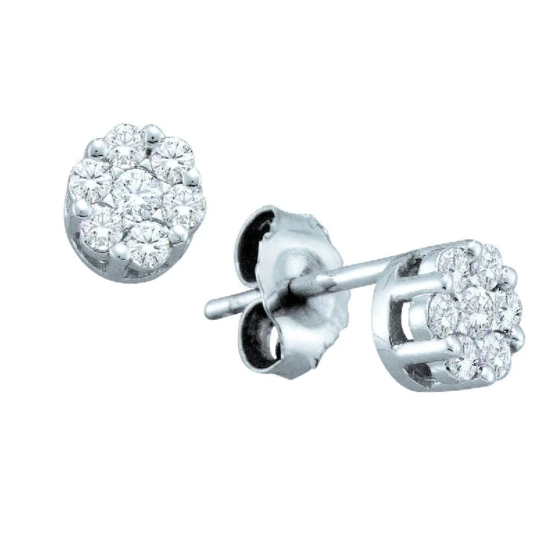 women hoop earrings for women -Signature 1 CTW Diamond Cluster Stud Earrings in 14KT White Gold