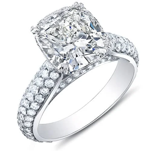 women romantic engagement rings -4.30 Ct Cushion Hidden Halo Pave Engagement Ring  I Color VS1 GIA Certified