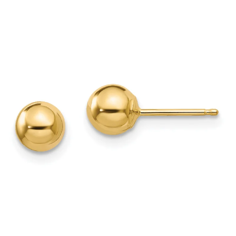 women gold dangle earrings -14KT Yellow Gold 5MM Ball Stud Earrings