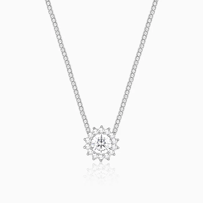 women opal necklaces -Silver Solitaire Floral Necklace