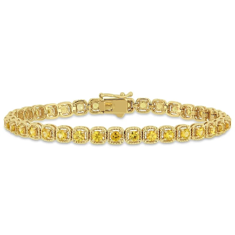 women silver bangles -Miadora 14k Yellow Gold Yellow Sapphire Linked Halo Tennis Bracelet